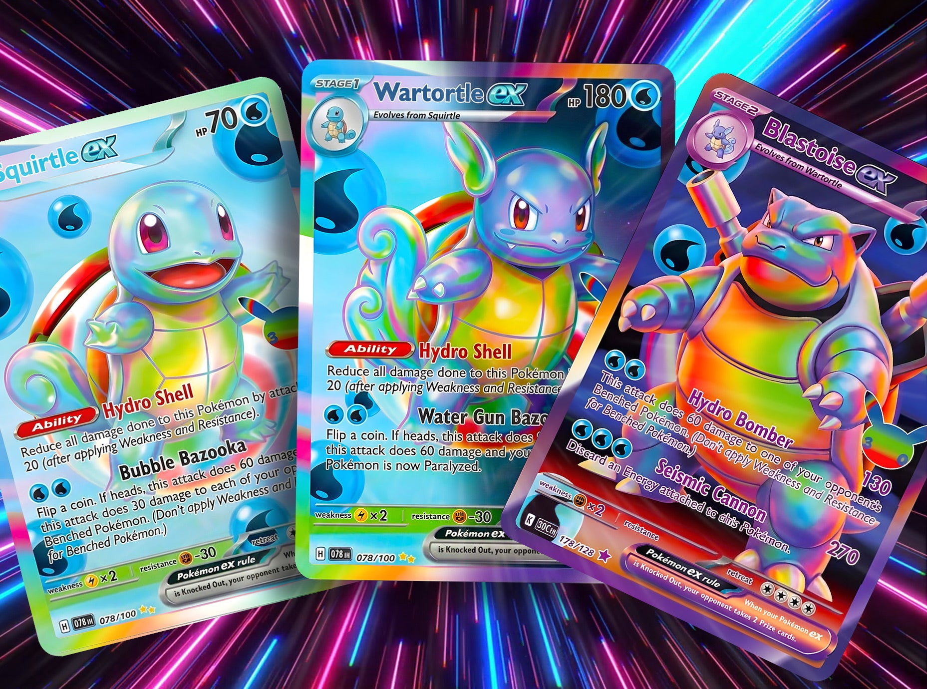 30th Anniversary Futuristic Rare Kanto Evolutions Custom Cards - Bulbasaur, Charmander, and Squirtle Lines