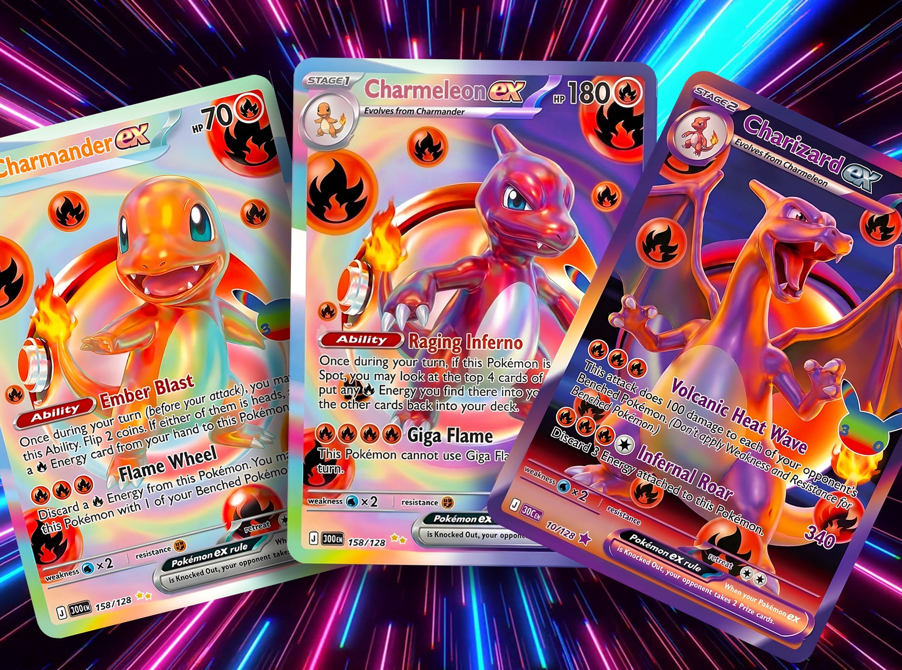 30th Anniversary Futuristic Rare Kanto Evolutions Custom Cards - Bulbasaur, Charmander, and Squirtle Lines