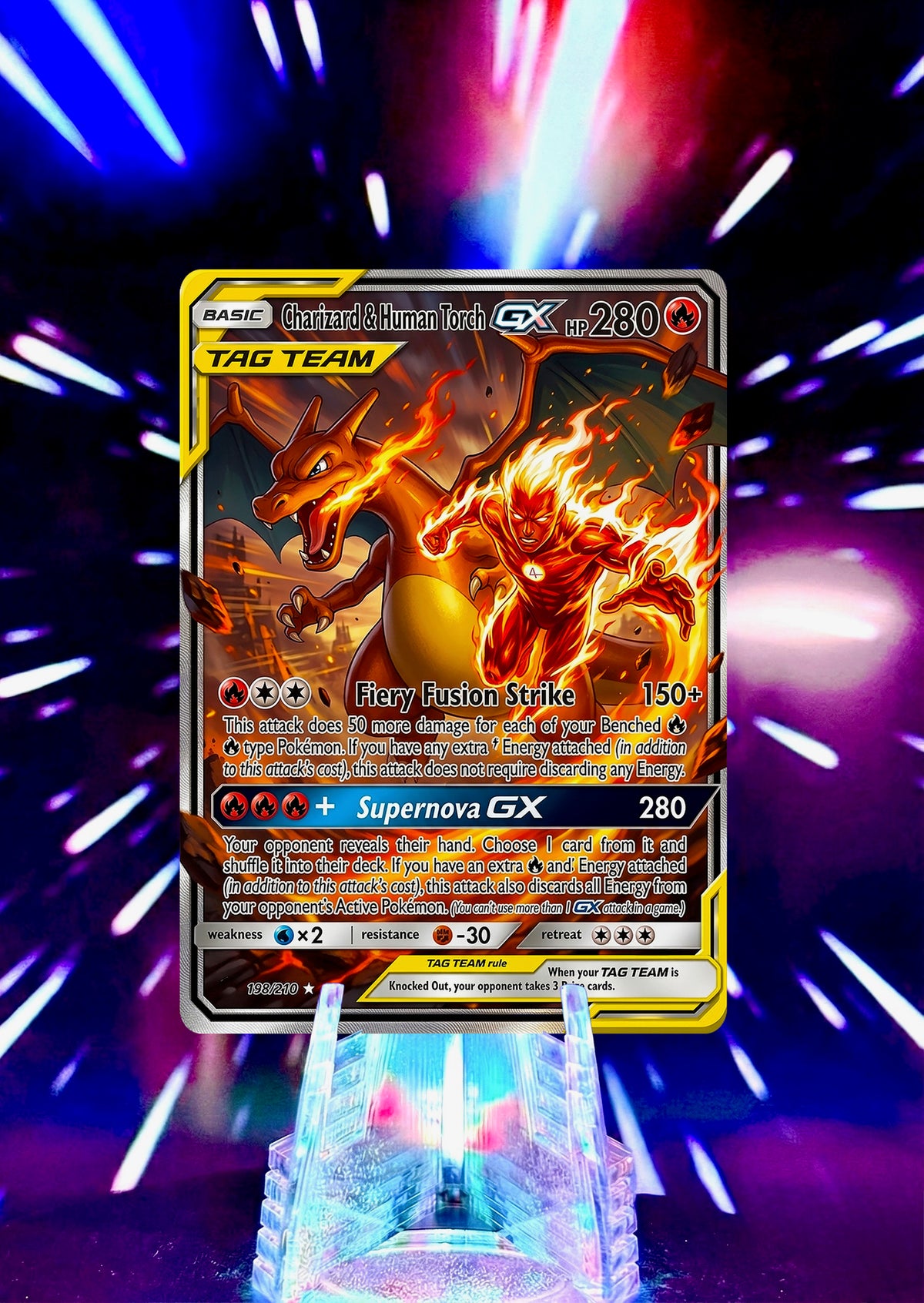 Marvel Universe & Pokemon Tag Team Custom Fan Art Card | Handmade Superhero Trading Card Gift