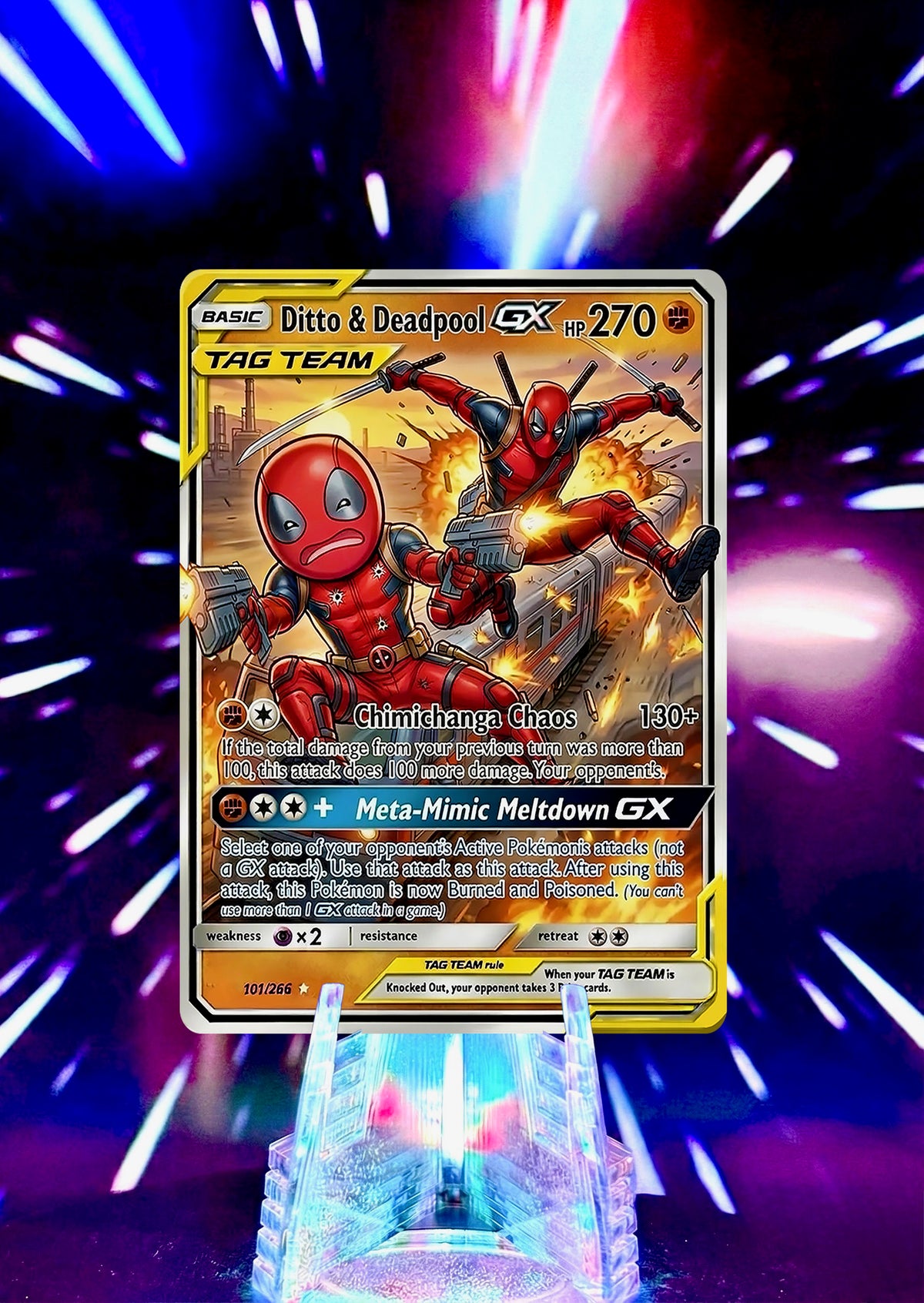 Marvel Universe & Pokemon Tag Team Custom Fan Art Card | Handmade Superhero Trading Card Gift