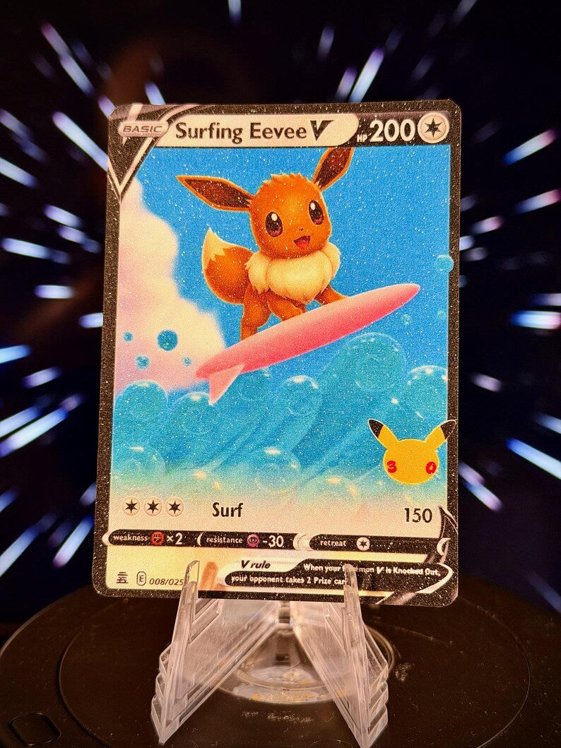 Surfing Eeveelution V Pokemon Fan Art Trading Card