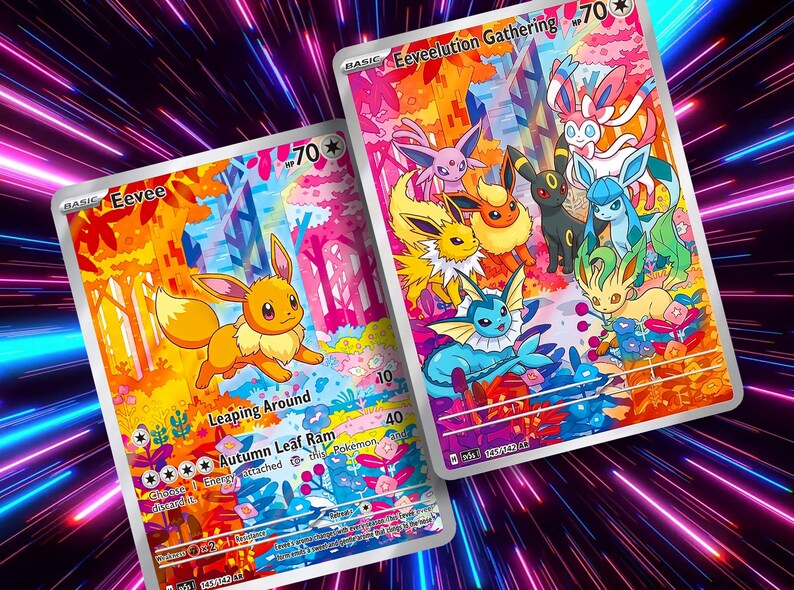 Eevee & Eeveelution Connecting Seasonal Forest Set | Custom Pokémon Fan Art Card