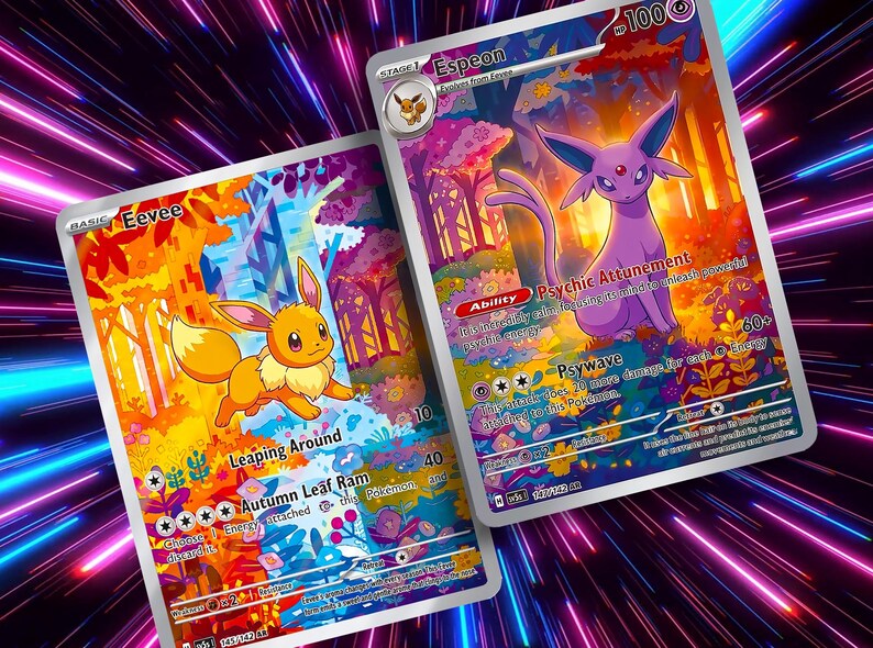 Eevee & Eeveelution Connecting Seasonal Forest Set | Custom Pokémon Fan Art Card