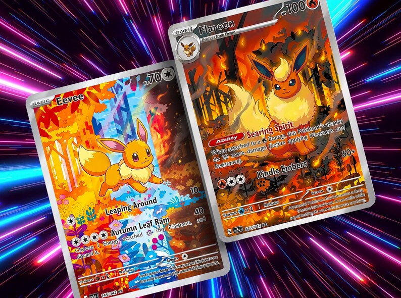 Eevee & Eeveelution Connecting Seasonal Forest Set | Custom Pokémon Fan Art Card