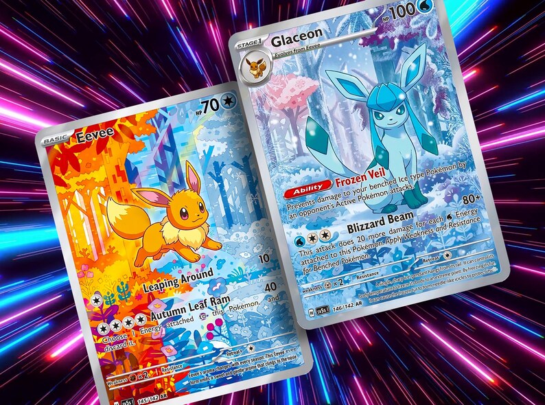 Eevee & Eeveelution Connecting Seasonal Forest Set | Custom Pokémon Fan Art Card