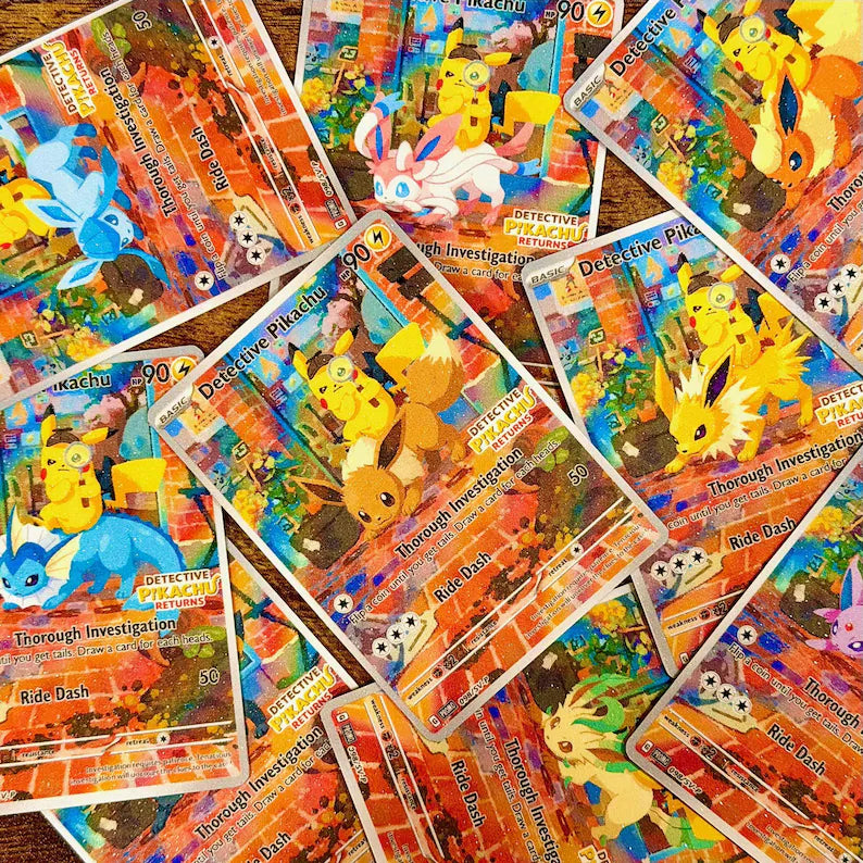 Detective Pikachu and Eeveelution Pokemon Fan Art Trading Card