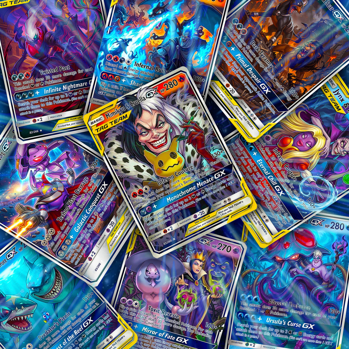 Disney and Pixar Villains Fan Art Custom Pokemon Card Handmade Anime Gift