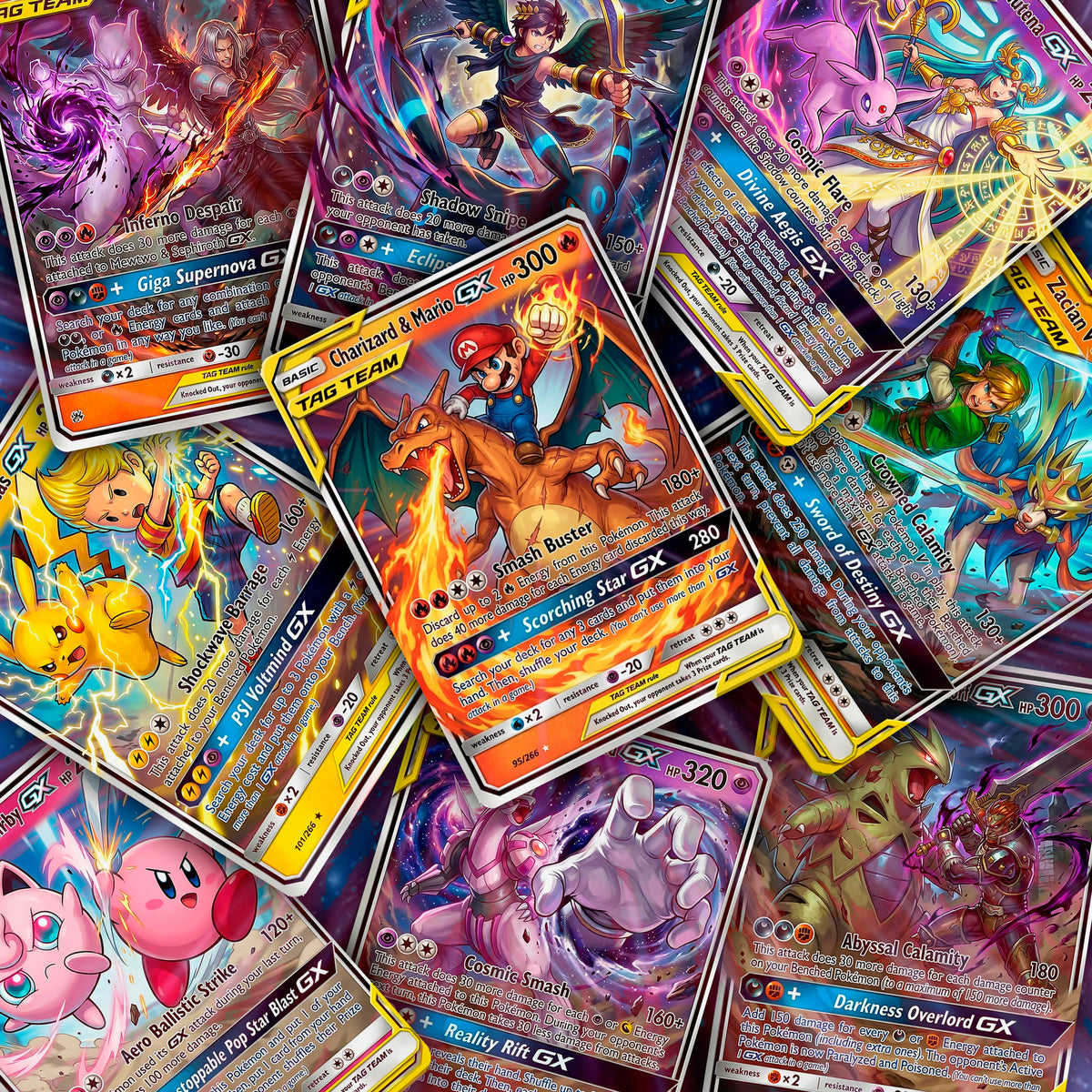 Pokemon and Super Smash Bros Tag Team GX Custom Fan Art Trading Cards