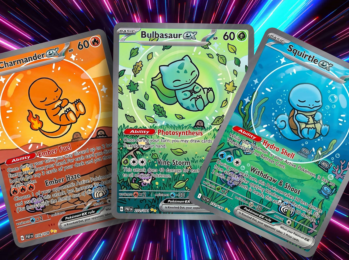 Kanto Starters Special Illustration Fan Art Bubble Mew SIR Style: Bulbasaur, Charmander, and Squirtle Trio