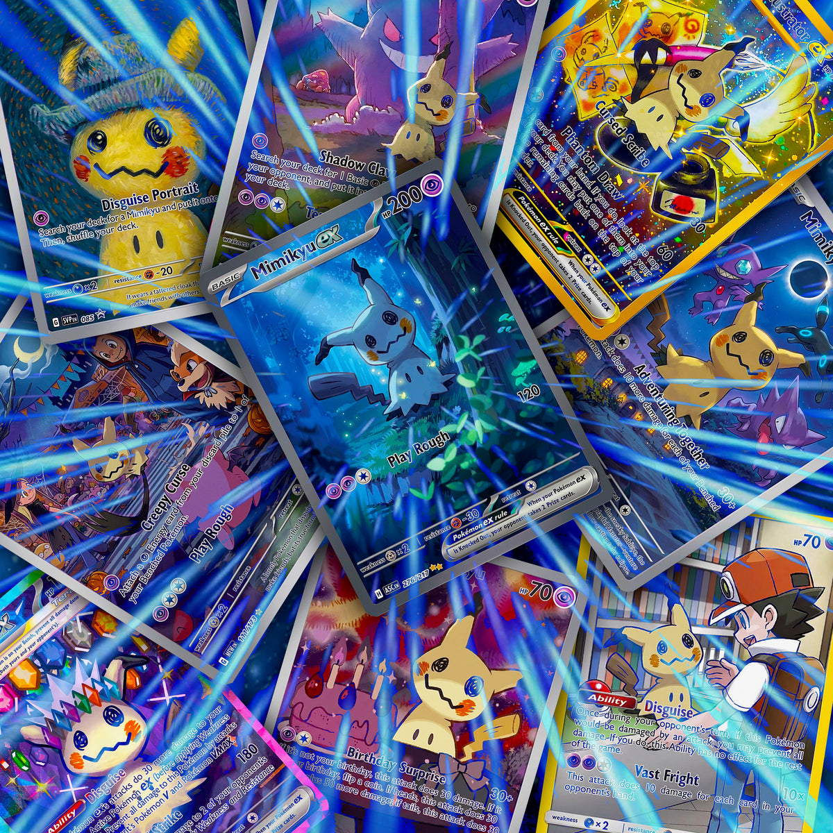 Mimikyu as Pikachu Alternative Universe Custom Trading Cards Full Art Fan Art Collection