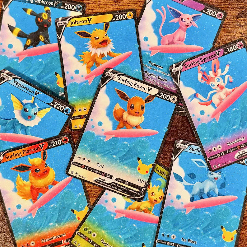 Surfing Eeveelution V Pokemon Fan Art Trading Card