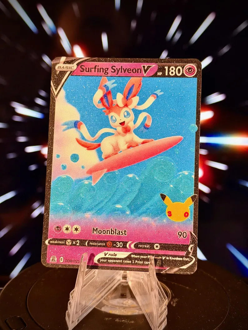 Surfing Eeveelution V Pokemon Fan Art Trading Card