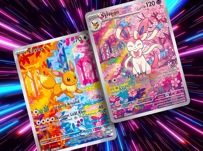 Eevee & Eeveelution Connecting Seasonal Forest Set | Custom Pokémon Fan Art Card