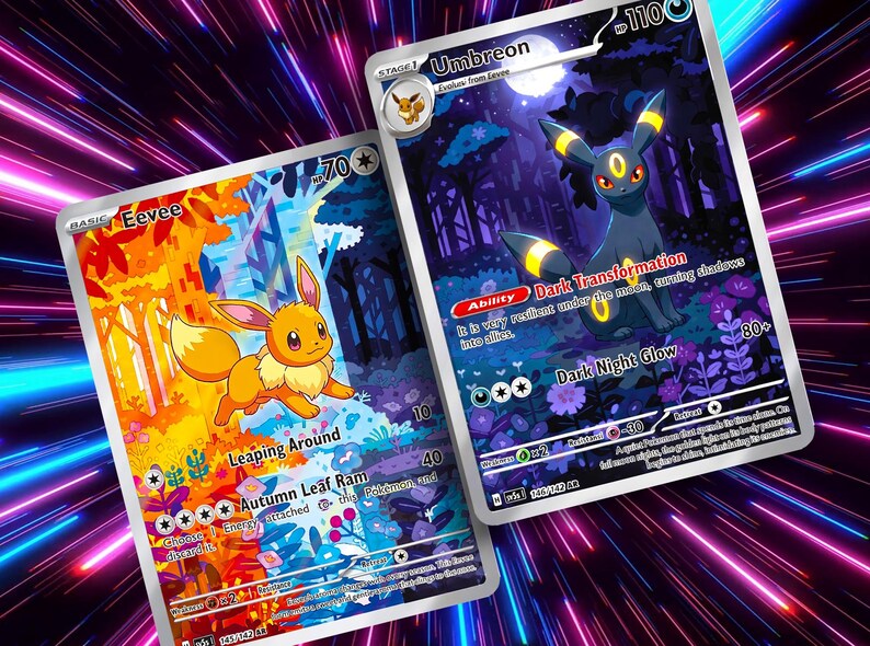 Eevee & Eeveelution Connecting Seasonal Forest Set | Custom Pokémon Fan Art Card