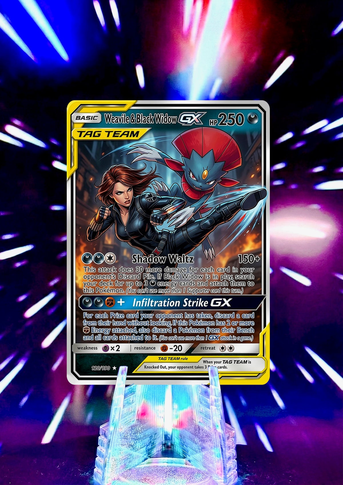 Marvel Universe & Pokemon Tag Team Custom Fan Art Card | Handmade Superhero Trading Card Gift